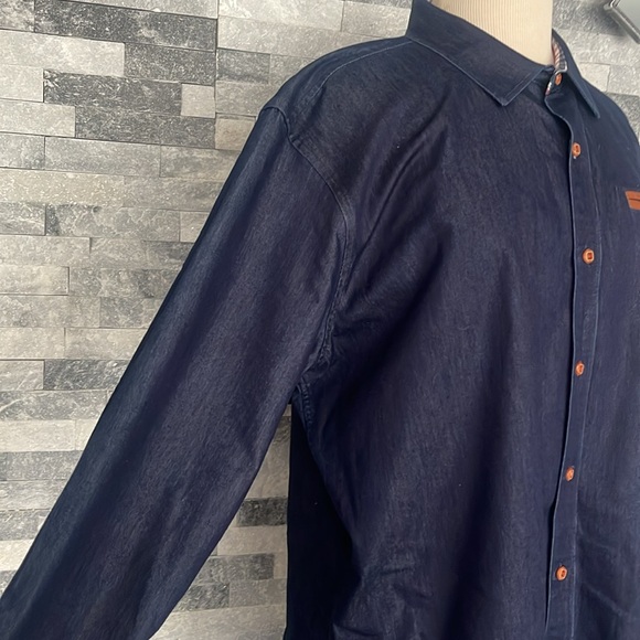 Coofandy Men's XL Denim Shirt Flip Cuff Long Sleeve Button Front Collared Blue - Picture 4 of 7